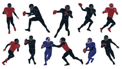 American Football Players Silhouettes – Vector Illustration Set AI EPS PNG JPEG