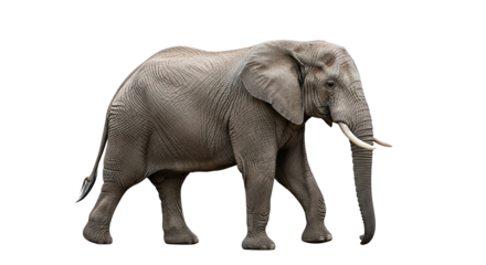 African elephant walking isolated on transparent background showing its tusks