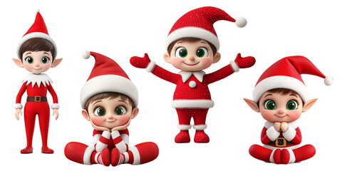Joyful Christmas elves, brimming with playful energy, radiate festive cheer, perfect for holiday marketing or heartwarming illustrations.