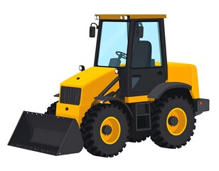 Fototapeta premium Yellow tractor with black scoop