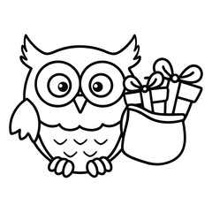 Christmas animal coloring page, Animal coloring page, winter animal coloring pages, black and white illustration, Animal Christmas line art