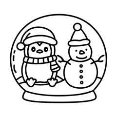 Christmas animal coloring page, Animal coloring page, winter animal coloring pages, black and white illustration, Animal Christmas line art