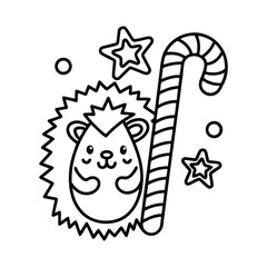 Christmas animal coloring page, Animal coloring page, winter animal coloring pages, black and white illustration, Animal Christmas line art