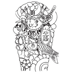 cat tattoo samurai three