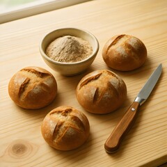 Artisan Bread Loaves with Flour and Knife