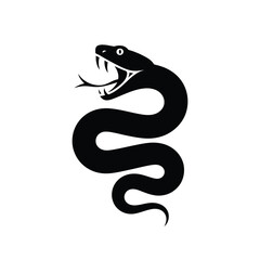 Black silhouette of a striking viper snake with open mouth