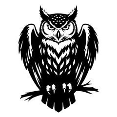 Obraz premium Vector art of black and white owl illustration with intricate feathers and perched pose