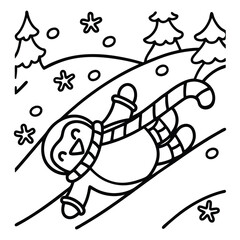 Fototapeta premium Christmas animal coloring page, Animal coloring page, winter animal coloring pages, black and white illustration, Animal Christmas line art