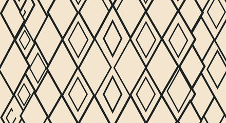 Fototapeta premium Geometric pattern of overlapping diamonds in black lines on a tan background
