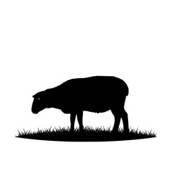 Vector art of black silhouette of sheep grazing