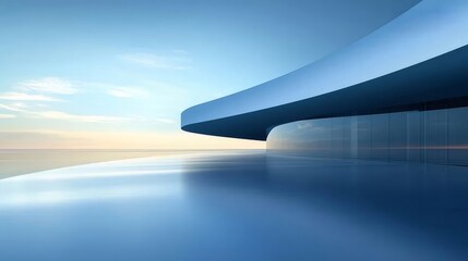 現代的な白の建物 海沿いの抽象的な建築の眺め