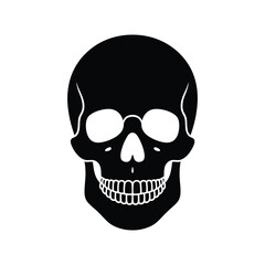 Simple black silhouette of a human skull on white background