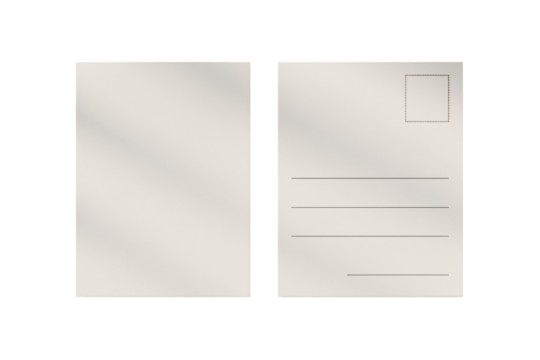 Blank postcard front and back shown in clean minimal style, isolated on white background, concept of travel, layout, and design element. Ai generative