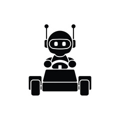 Cute robot driving a futuristic vehicle with antennas