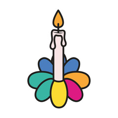 Obraz premium Colorful candle with flower petals, perfect for celebrations.