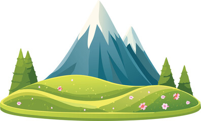 Obraz premium mountain with green hills and tiny flowers