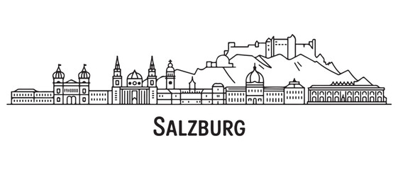 Obraz premium Salzburg Line Art skyline horizontal banner. Salzburg, Austria. with white background