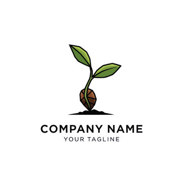 Geometric Seedling Sprouting Logo Design with Company Name and Tagline Placeholder on White Background, Flat Vector Elements, Vector Illustration, Simple Vector, Stylized Vector Drawing, Vector