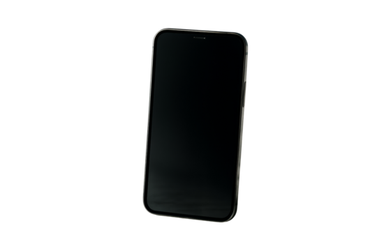 Black smartphone with blank screen isolated on white background, minimalistic closeup style, ideal for tech design or product layout. Ai generative