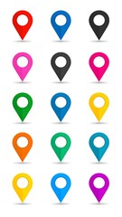 Colorful map markers on white background