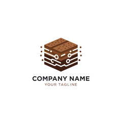 Isometric Layered Tech Logo with Circuitry, Soil Strata, and Data Points on White Background, Flat Vector Elements, Vector Illustration, Simple Vector, Stylized Vector Drawing, Vector Template, Clean