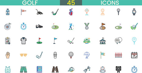Collection of golf sport icons and symbols for design projects vector