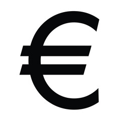 Black euro currency symbol on white background simple clean design