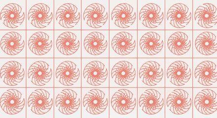 Coral rotating floral pattern on white tiles