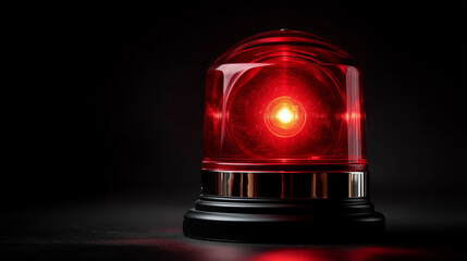 A red rotating siren light isolated against a dark background, symbolizing emergency situations, quick response, and safety awareness. rotating red siren, emergency warning signal,