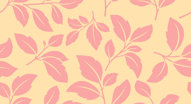 Pink leaf pattern on cream