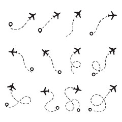 Line path vector icons of an airplane