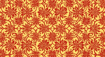 Red floral pattern on yellow
