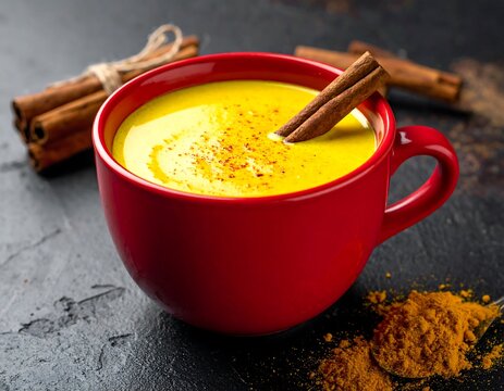 Turmeric latte in red mug