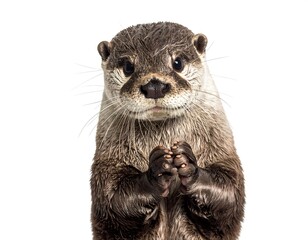 Close-up of an otter's face and paws