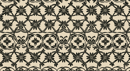 Floral trellis on beige background