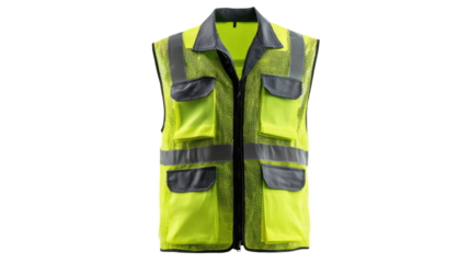 High-Visibility Safety Vest Collection – Orange and Yellow Reflective Workwear Isolated on Transparent Background for Industrial and Construction Use