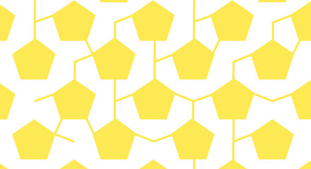 Yellow pentagons linked by lines on white, forming a pattern