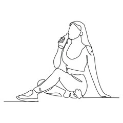 Continuous line drawing of sporty woman drink energy water from bottle. One line art concept of healthy life style. Vector illustration