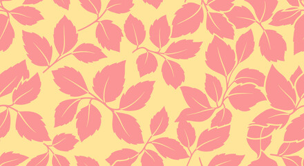 Pink leaves pattern on yellow background