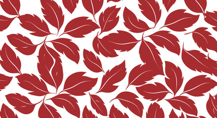 Seamless pattern of stylized red leaves on a white background