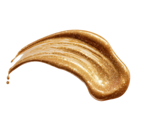 A shimmering golden cosmetic smear with glitter particles, isolated on a transparent background, showcasing a luxurious texture and radiant glow for beauty and makeup applications