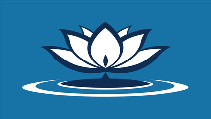 Elegant Lotus Flower Icon with Water Ripple on a Blue Background