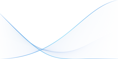 Blue gradient flowing lines creating smooth wave on transparent background. Abstract curve design with minimal futuristic style for web design, presentations and digital graphics
