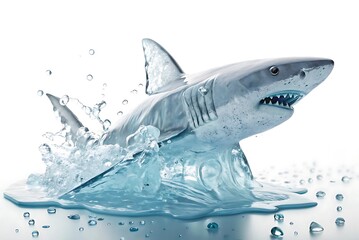 Fototapeta premium Majestic Shark Leaping From Cool Water A Stunning Aquatic Display of Strength and Beauty in a Dynamic Splash