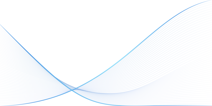 Blue gradient flowing lines creating smooth wave on transparent background. Abstract curve design with minimal futuristic style for web design, presentations and digital graphics