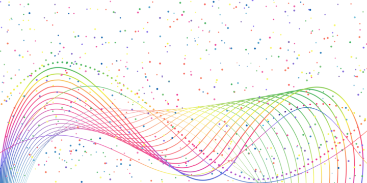 Rainbow wave. Vibrant rainbow waves with colorful dots. dynamic abstract background for creativity, technology, or festive design.