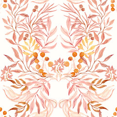 Seamless floral motif hand painted watercolor pattern