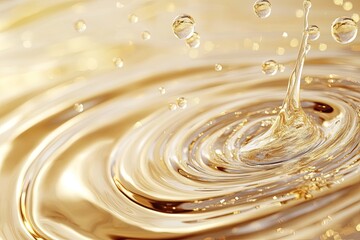 Golden background with water ripples and bubbles. Abstract golden circles on a sparkling background