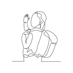 Continuous line drawing of little girl female student walking on the street. Concept of student person with bag go to school. Vector illustration