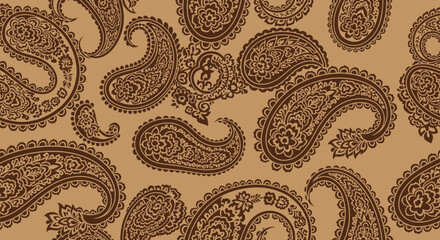 Brown paisley pattern on a tan background